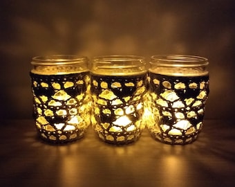 Capa de crochê para pote de conserva: Capa de algodão para pote de 500ml/250ml