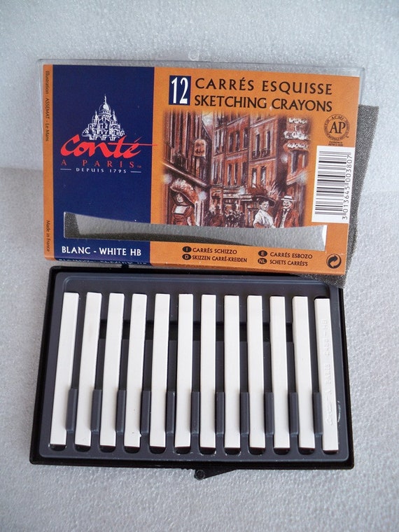 Craies Carrés Esquisse Conté à Paris - 2 Blanc HB, Section 6x6mm, Haute Qualité Pigments