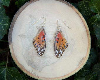 Real Butterfly Wing Dangle Earrings – Sterling Silver, Resin Coated