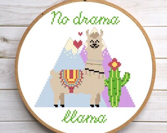 No drama llama- digital cross stitch chart; alpaca; llama