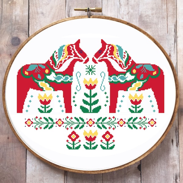 Dala Hästar - digital cross stitch chart. Swedish Dala Horses