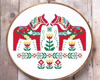 Dala Hästar - digital cross stitch chart. Swedish Dala Horses