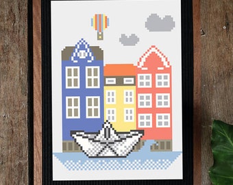 Copenhagen Papership Digital Cross Stitch Chart; Origami Ship
