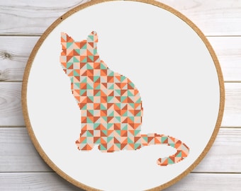 Geometric Cat- modern, digital cross stitch pattern