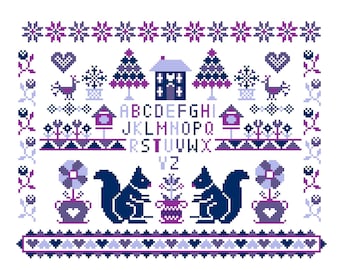 Squirrel Sampler - digital cross stitch pattern