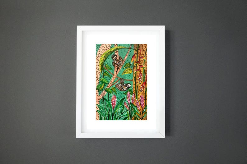 Poster Print, Colombian Jungle, Sloths Hanging There, Latin Jungle, Art