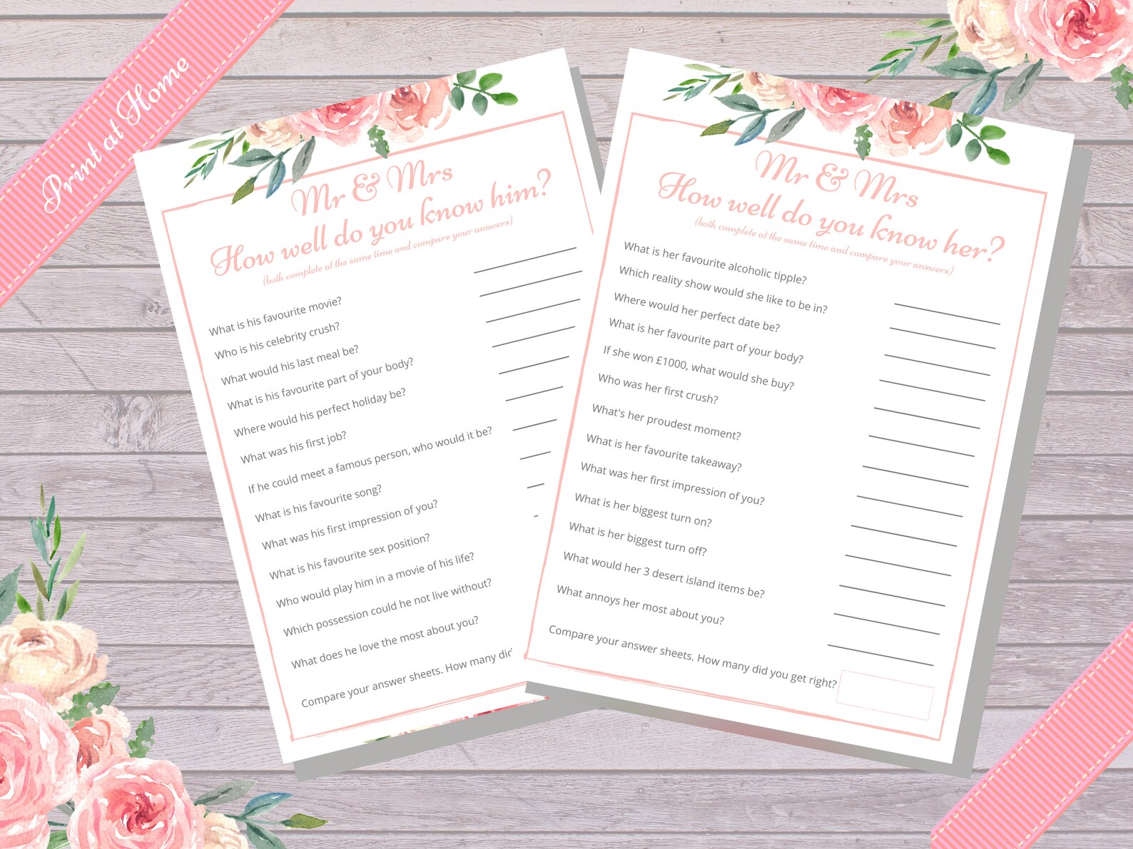 MR and MRS Couple's Question Games 100 Questions 7 Etsy