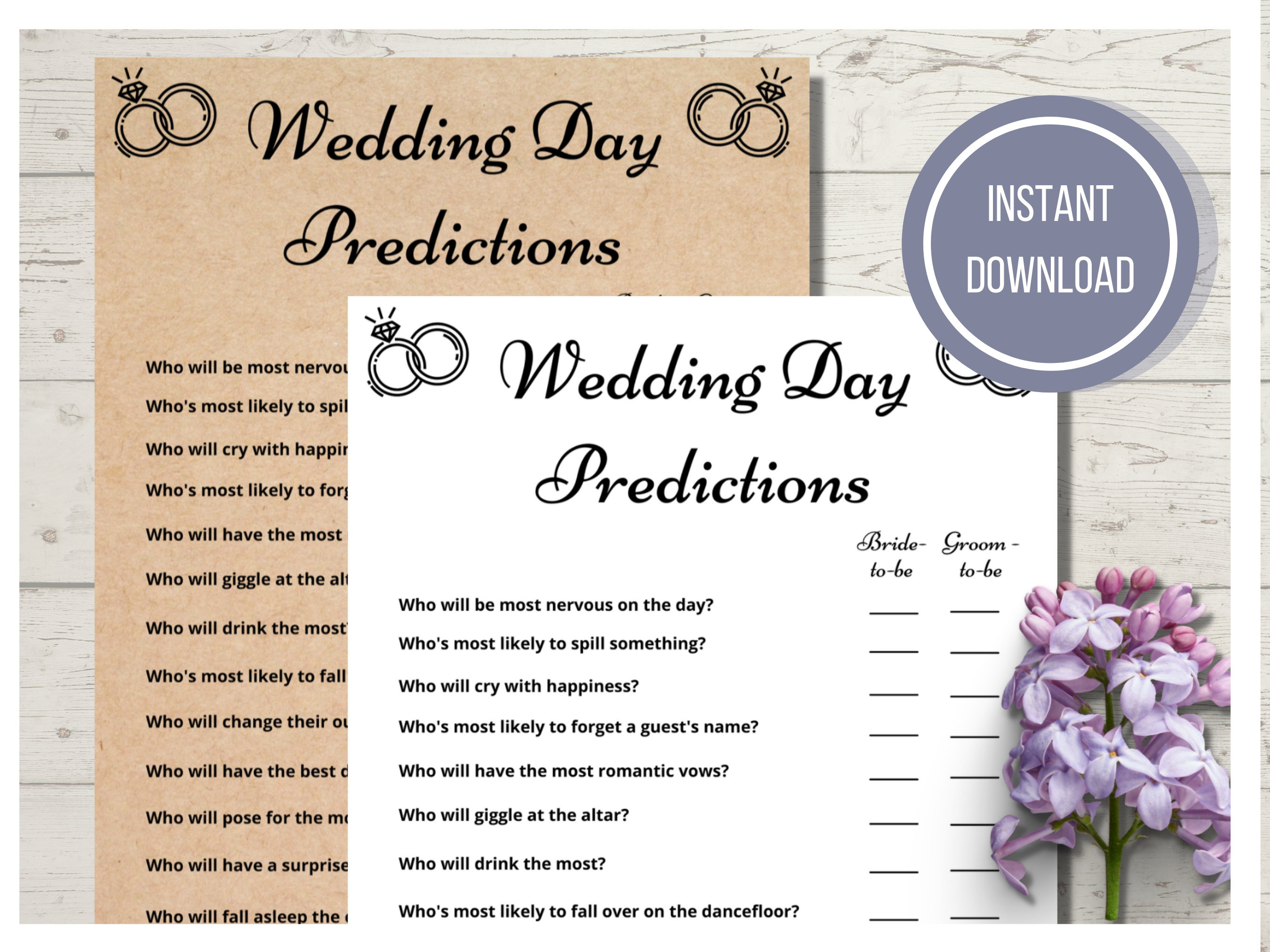 BRIDAL SHOWER Wedding Predictions Game Bridal Shower Game Etsy Australia