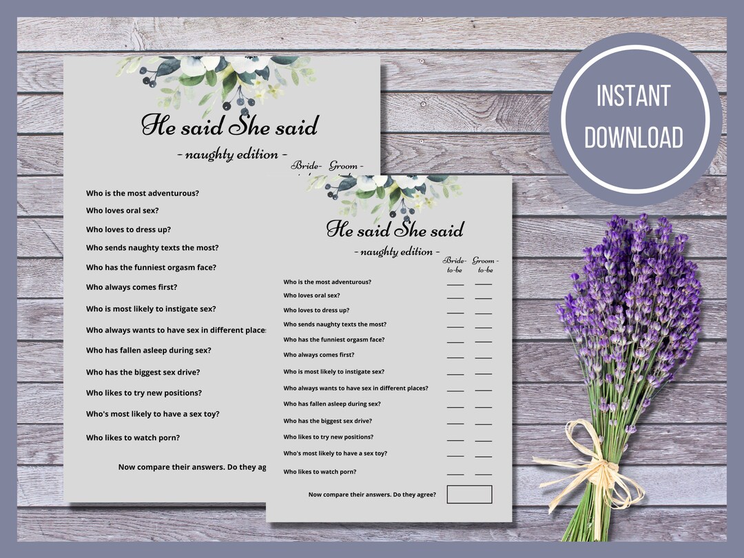 He Said She Said Naughty Bridal Shower Game Grey Bridal Etsy UK