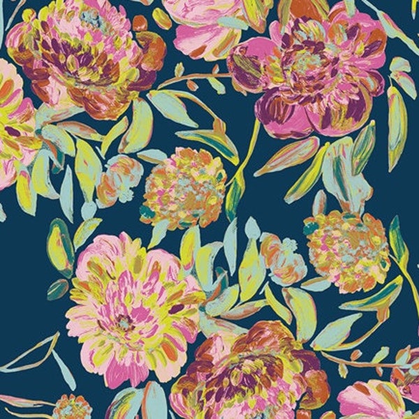 Floral Jersey Knit Fabric, Cotton Spandex Knit, Prima Flora Colorato Print, Art Gallery Fabrics by the Half Yard