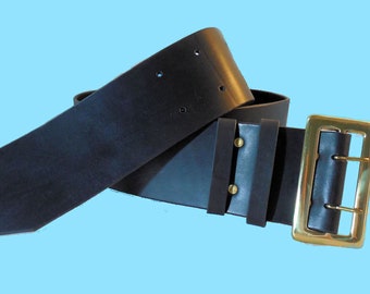 4" wide Santa_Pirate_RenFaire_Cosplay Full Grain Bridle Leather Belt, Black or Brown w/ Solid Brass Buckle