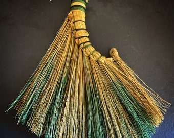 Traditional handmade Appalachian style broom / brush. Rooster style plaited and hand dyed fibres.