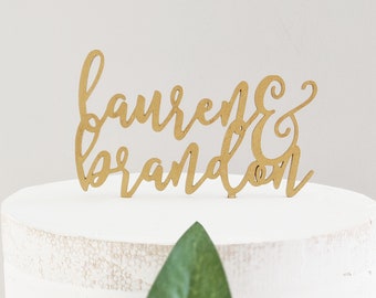 Personalized Wedding Cake Topper - Custom Names, Gold Finish