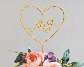 Personalized Initials Cake Topper - Wedding Cake Topper - Gold Cake Topper - Custom Cake Topper - Heart with Initials - Heart Cake Topper