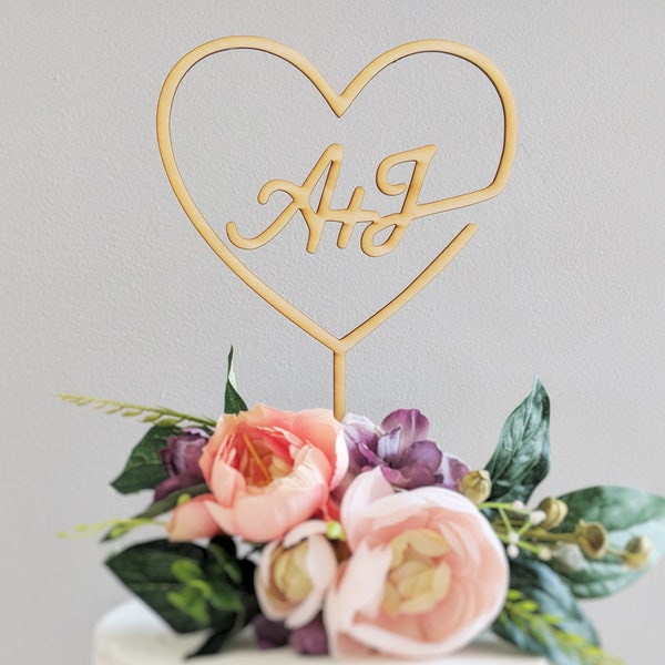 Personalized Initials Cake Topper - Wedding Cake Topper - Gold Cake Topper - Custom Cake Topper - Heart with Initials - Heart Cake Topper