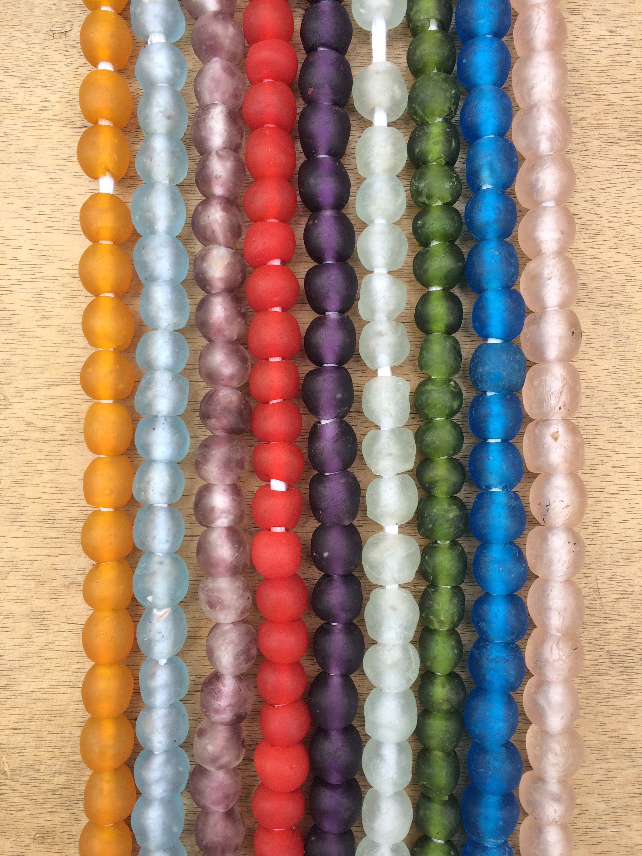 28 Slightly Graduated Mixed Krobo Tube Beads, Ethnic African Recycled Glass  Beads,boho Powder Glass Hand Painted Krobo Beads,african Beads 