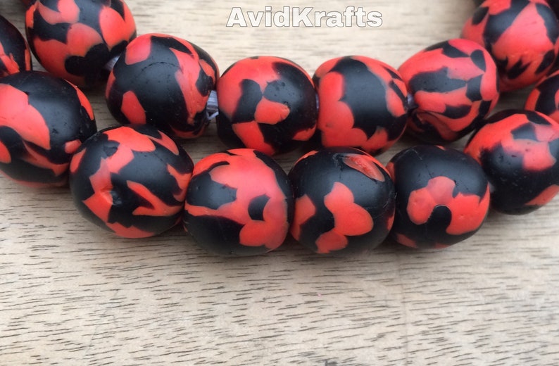 Black and Red round beads 1x0 22 Recycled Glass Beads AvidKrafts Ghana Krobo Glass beads 1315mm diameter African beads