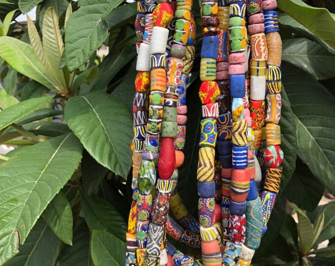 30 Mixed Recycled Glass Beads. Ghana Krobo Glass Beads. 11/14mm