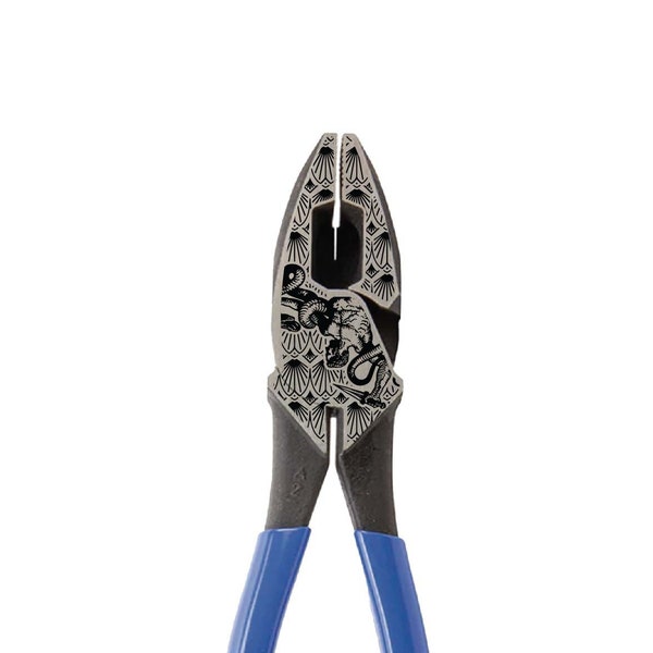 Engraved Klein Linesmen Pliers with a Greek Hercules Design