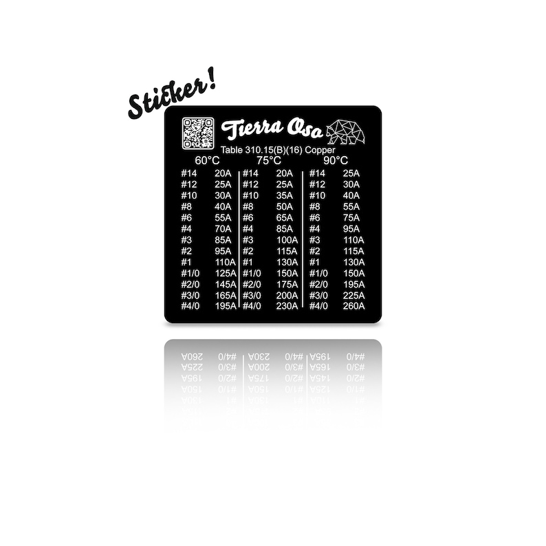 Sticker Table 310.159 B 15 Copper Chart From the NEC Codebook Etsy