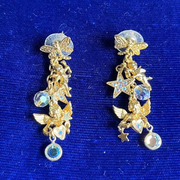 Kirks Folly Cherub Star Aurora Borealis Earrings