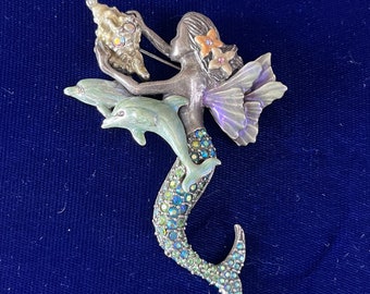 Vintage Kirk's Folly Strass & Emaille Meerjungfrau Sea Fairy Brosche Brosche