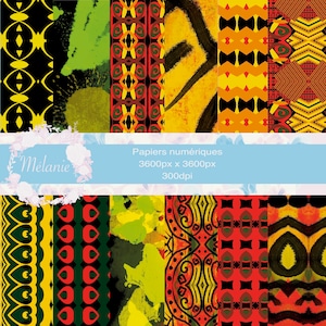 12 papiers numériques africains. Digital papier pattern african. Scrapbooking pour collage,invitation,carte pour anniversaire, mariage