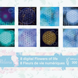 8 fleurs de vie  bleu à télécharger. Digital Flower of life. Géométrie sacrée qui dynamise l’eau et vos pierres. Dessous de verre numériques