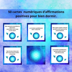 50 cartes numériques d’affirmations positives pour bien dormir. vous pouvez les utiliser comme dessous de verre pour dynamiser votre eau.