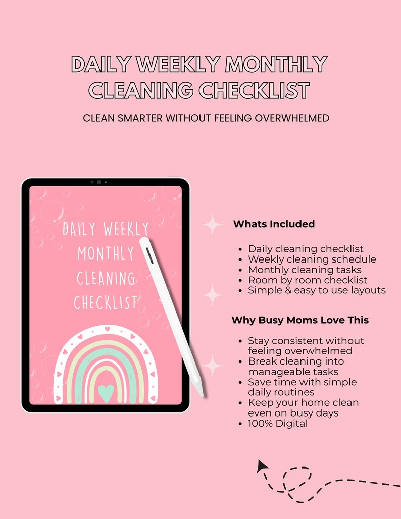 Cleaning Checklist Printable for Busy Moms | Daily Weekly Monthly ...