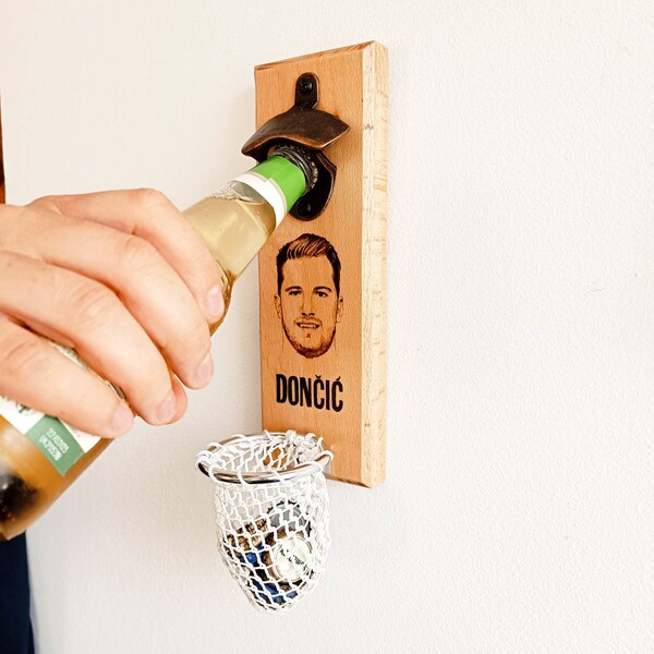 Luka Doncic Bottle Opener; Wooden Wall Beer Opener with net; Personalized Gift for him; Wall bottle opener; Basketball decor