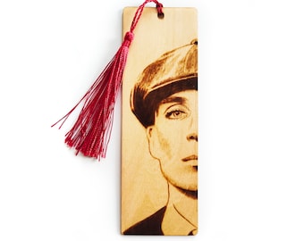 Tommy Shelby Wooden Bookmark, Peaky Blinders Gift, Personalized pyrography art gift