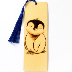 Personalized Animal Wooden Bookmark Baby Owl Baby Penguin design Custom Bookish Gift Penguin