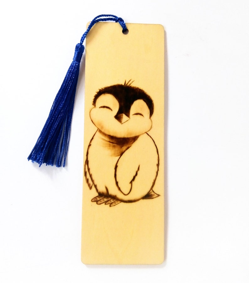 Personalized Animal Wooden Bookmark Baby Owl Baby Penguin design Custom Bookish Gift Penguin