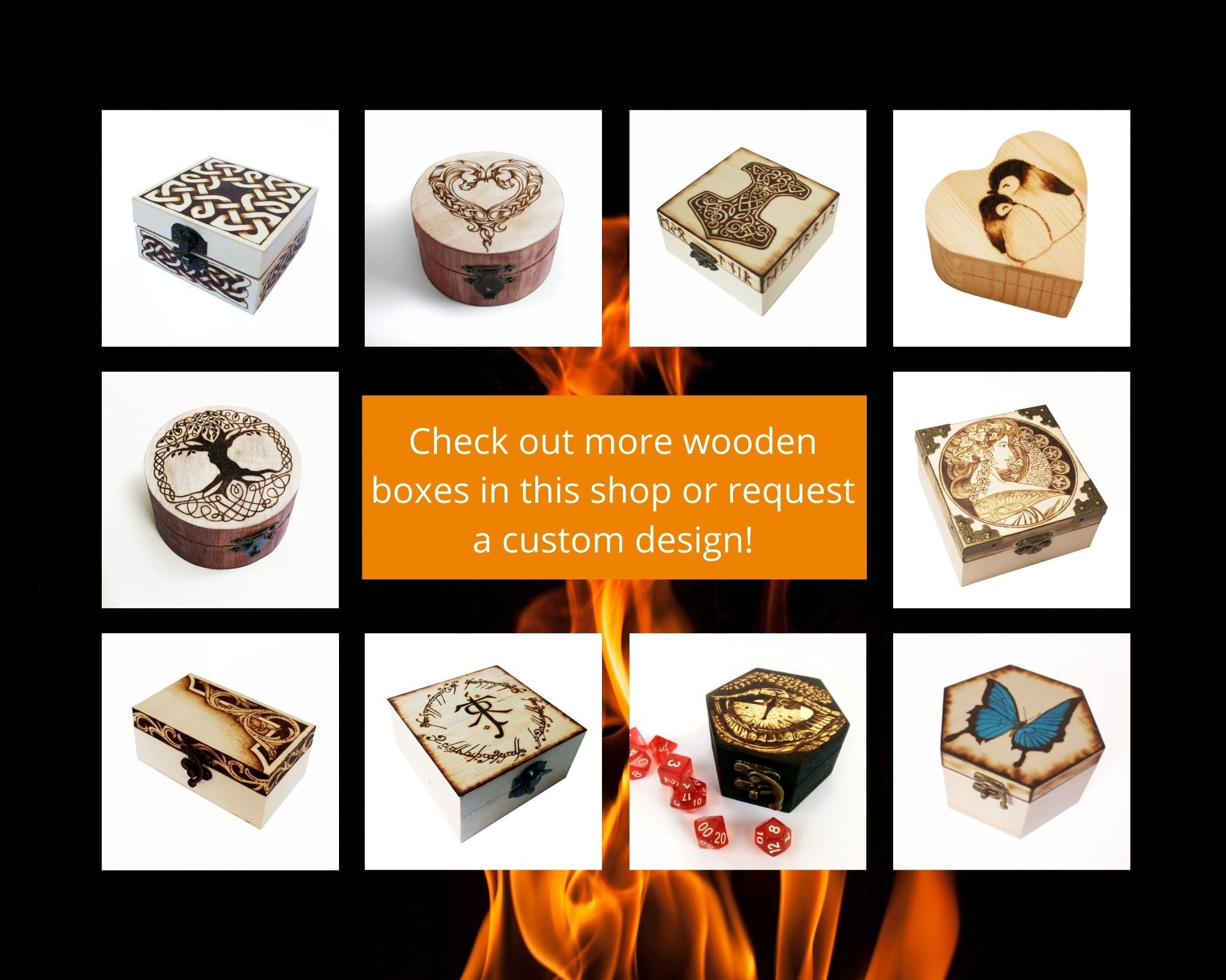 Baroque Wooden Box, Pyrography Jewelry Box, Wood Burning