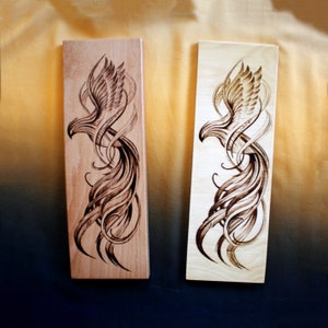 Phoenix Pyrography Wall art; Custom Phoenix Wall Decor; Woodburning Phoenix