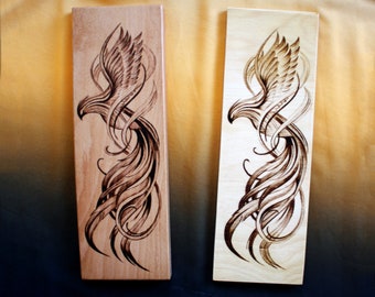 Phoenix Pyrography Wall art; Custom Phoenix Wall Decor; Woodburning Phoenix