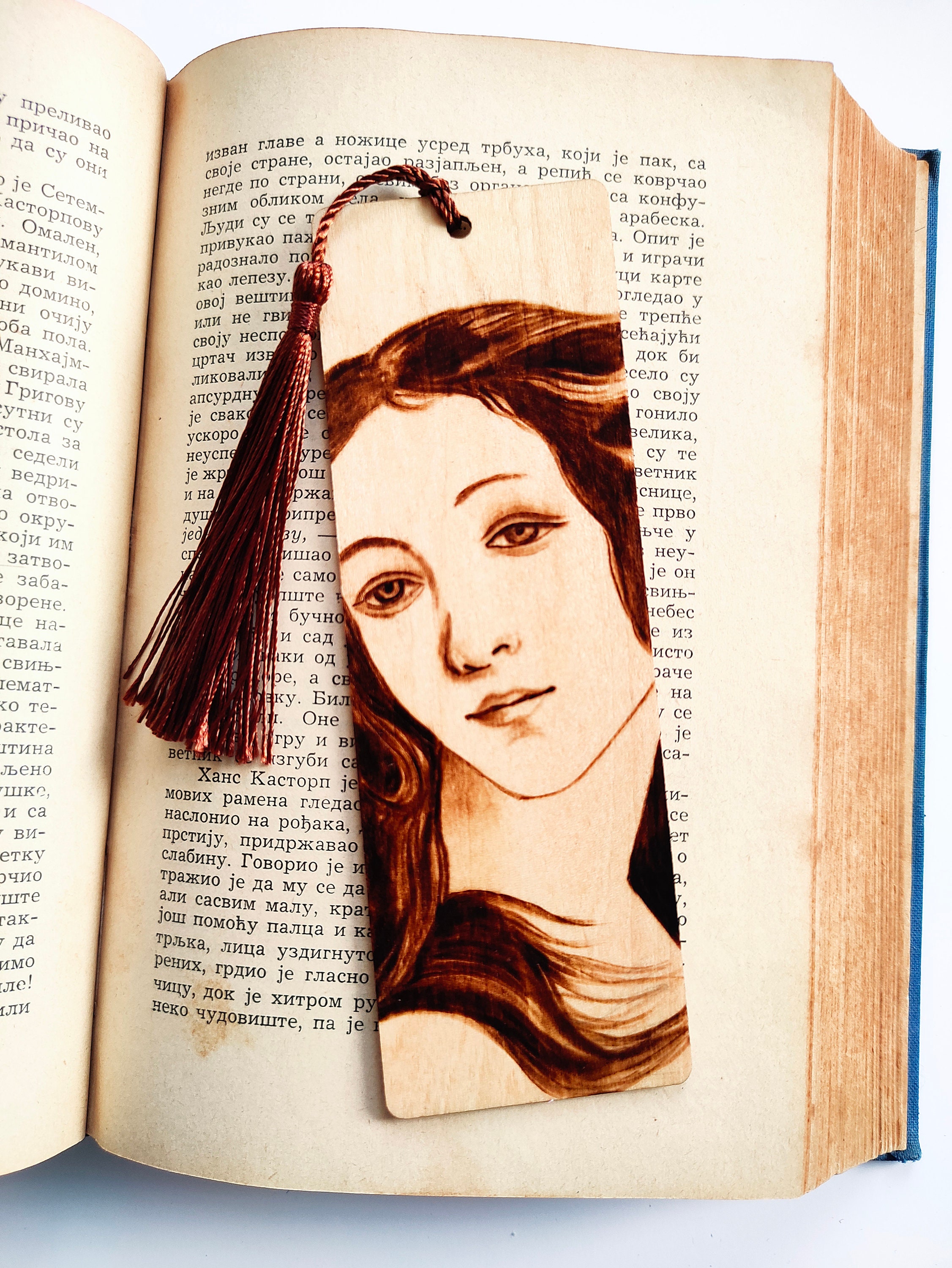 Venus Wooden Bookmark, Botticelli Birth of Venus, Aesthetic Personalized gift for art lovers, bookish Pyrography art