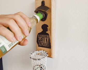 Abrebotellas Peaky Blinders; Abres de cerveza de pared de madera con red; Regalo personalizado para él; Tommy Shelby Abridor de botellas Wall; Decoración de baloncesto