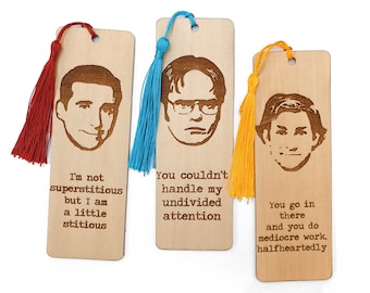 Michael Scott Dwight Schrute Jim Halpert Wooden Bookmark, The Office show Personalized gift, bookish laser cut gift