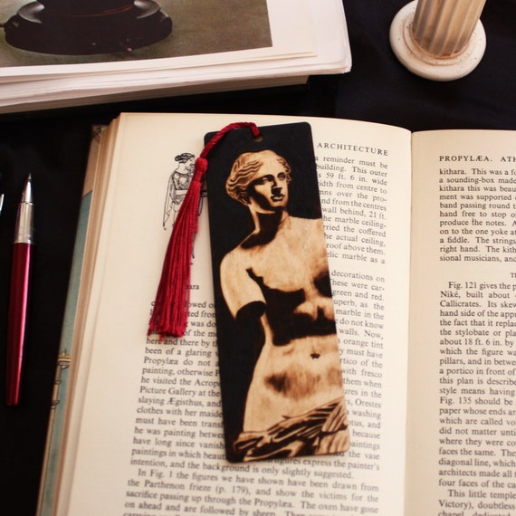 Handcrafted Venus de Milo Wooden Bookmark, Pyrography Art