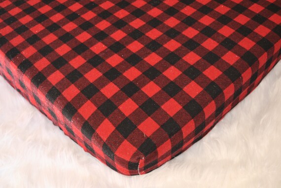 red buffalo plaid crib sheet