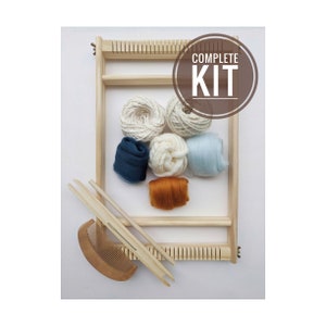 Weaving Starter Pack, Navy and Mustard Beginner Tapestry Kit, Complete with Loom and Tools