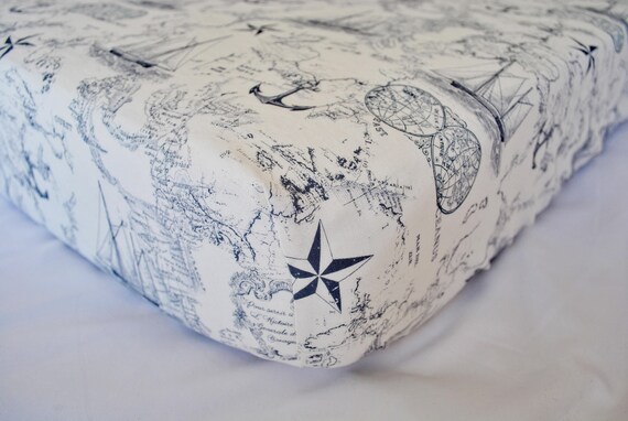 Vintage Nautical Map Crib Sheet Sailboats Crib Sheet Etsy