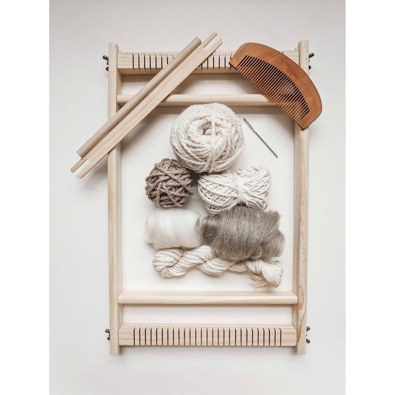 Weaving Starter Pack, Earthy Beginner Tapestry Kit, Complete with Loom and Tools image 2