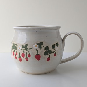 Wheel-Thrown Hand Painted Strawberry Mug