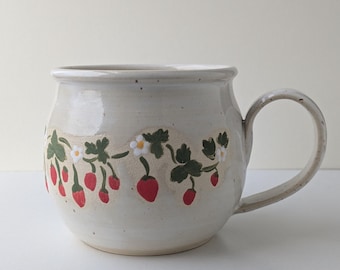 Wheel-Thrown Hand Painted Strawberry Mug