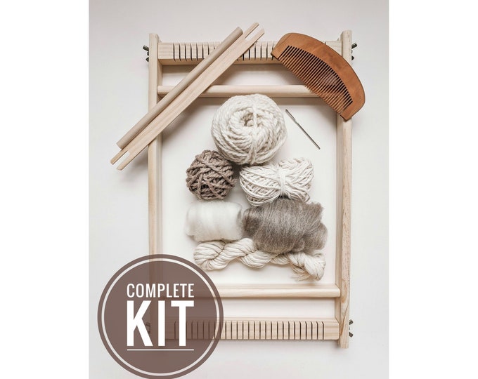 Weaving Starter Pack, Earthy Beginner Tapestry Kit, Complete with Loom and Tools