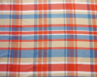Vintage 90's Red, White, Blue Plaid Fabric - 1 Piece - Plaid Fabric - Upcycled Bed Coverlet - 2 3/4" Yards x 98" Wide - JC Penney
