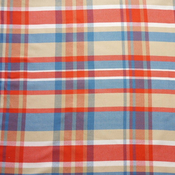 Vintage 90's Red, White, Blue Plaid Fabric - 1 Piece - Plaid Fabric - Upcycled Bed Coverlet - 2 3/4" Yards x 98" Wide - JC Penney
